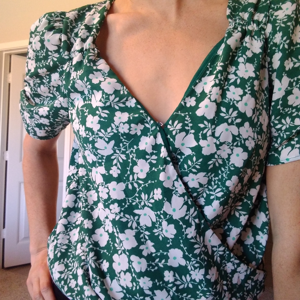 Silk Top - Green Print - unitard